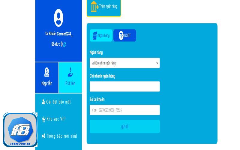 Phương thức rút tiền F8bet